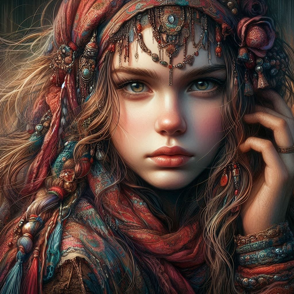 Cute girl smile gold jewerly color corrected deep color acrylic art