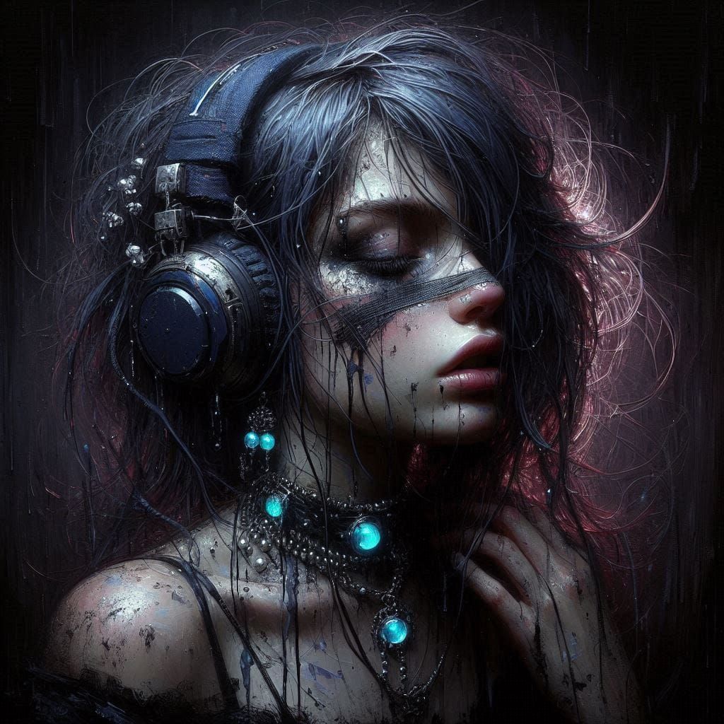 Lazy girl intricately detailed Zdzisław Beksiński Van Gogh Tim Burton deep color cel-shaded