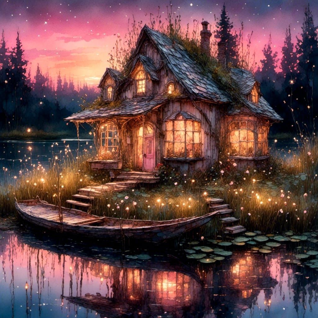 strange crooked building intricately detailed deep color gothic art