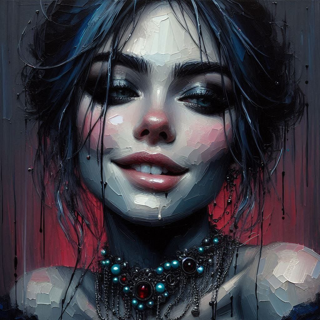 Afro  beuty green snake big eyes smile parallax impressionism artwork