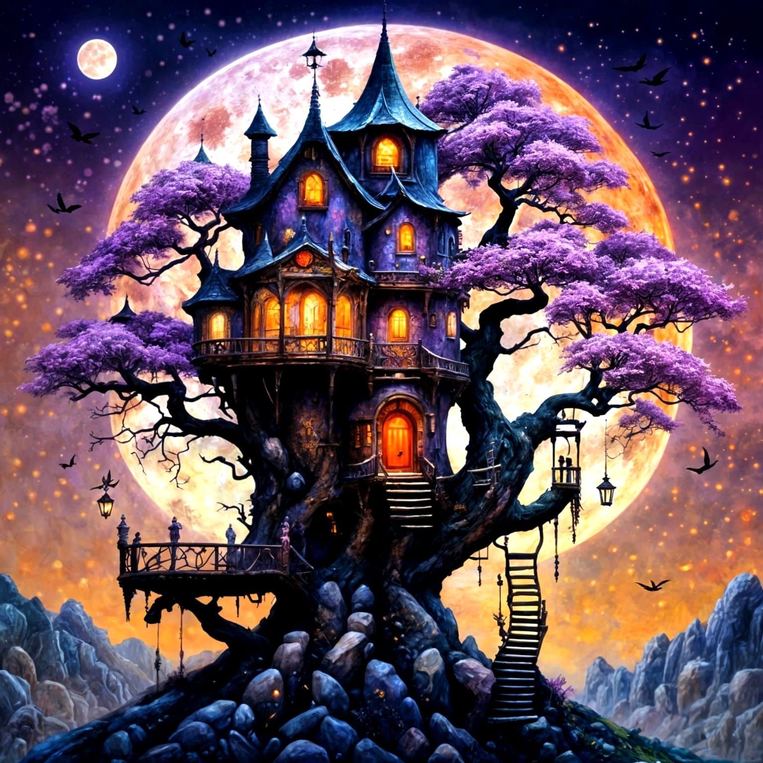  glass house tree 8k resolution concept art complementary colors color corrected post-impressionism