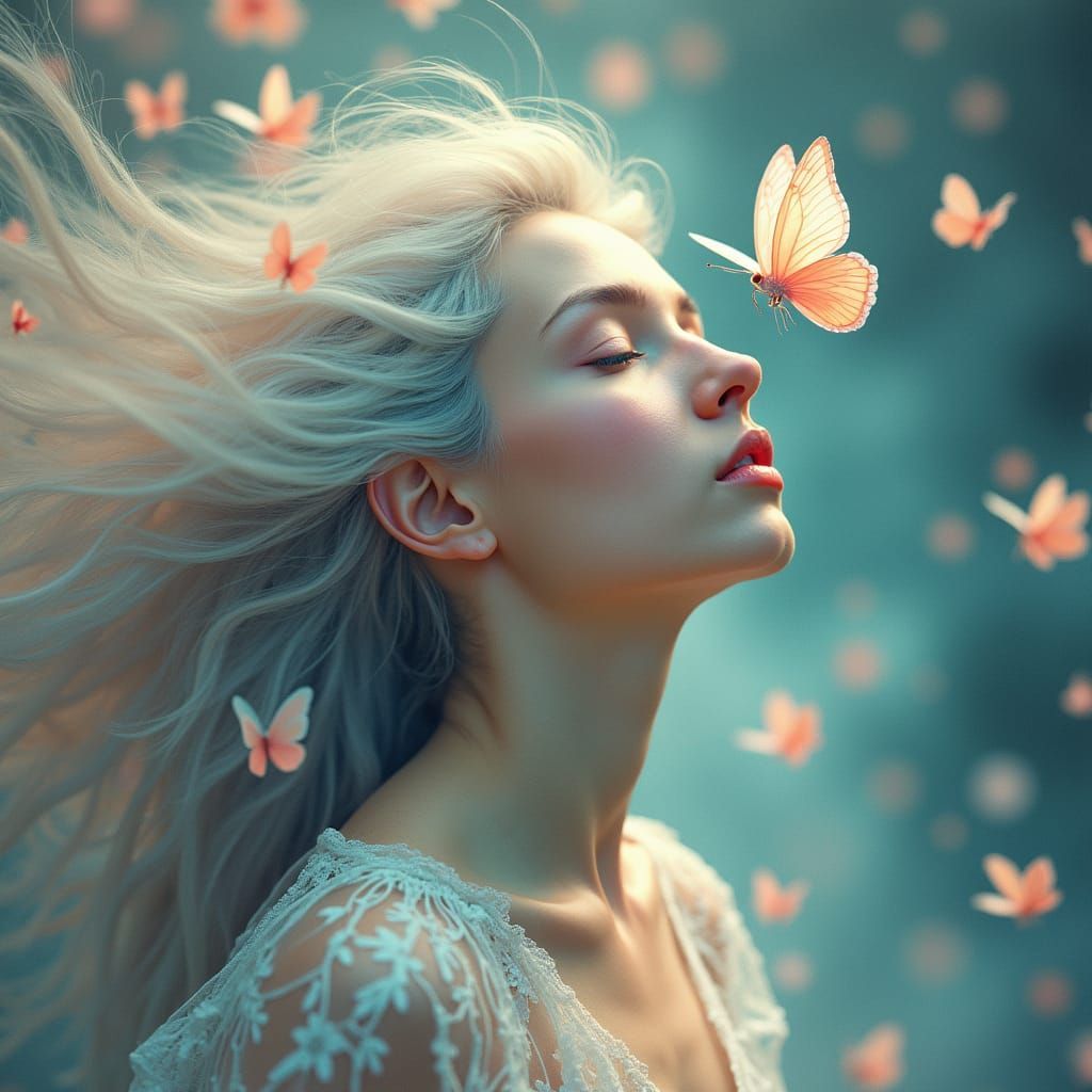 Beauty Black hair girl butterflys hyperdetailed dynamic lighting Horde3D vaporwave