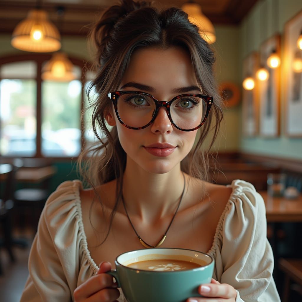 Dark lady  cup cafe intricately detailed glasses Tim Burton