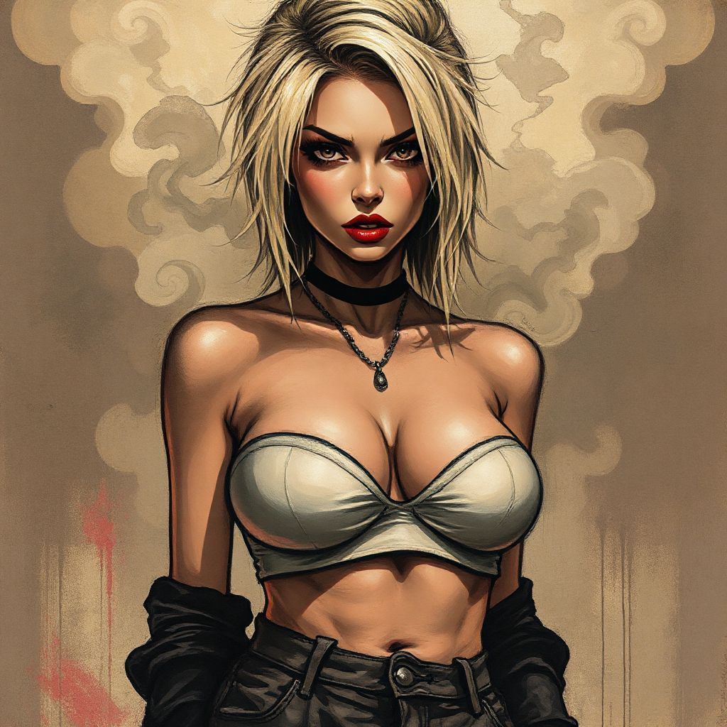 Cudownie piękna rudowłosa dziewczyna komiks europejski włosy na wietrze duże piersi