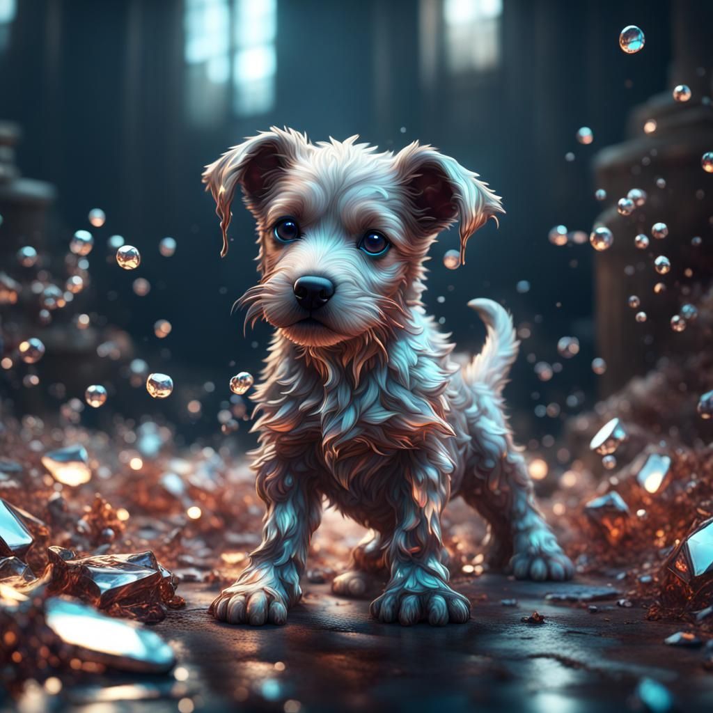 Little dog splash art dye-transfer golden hour