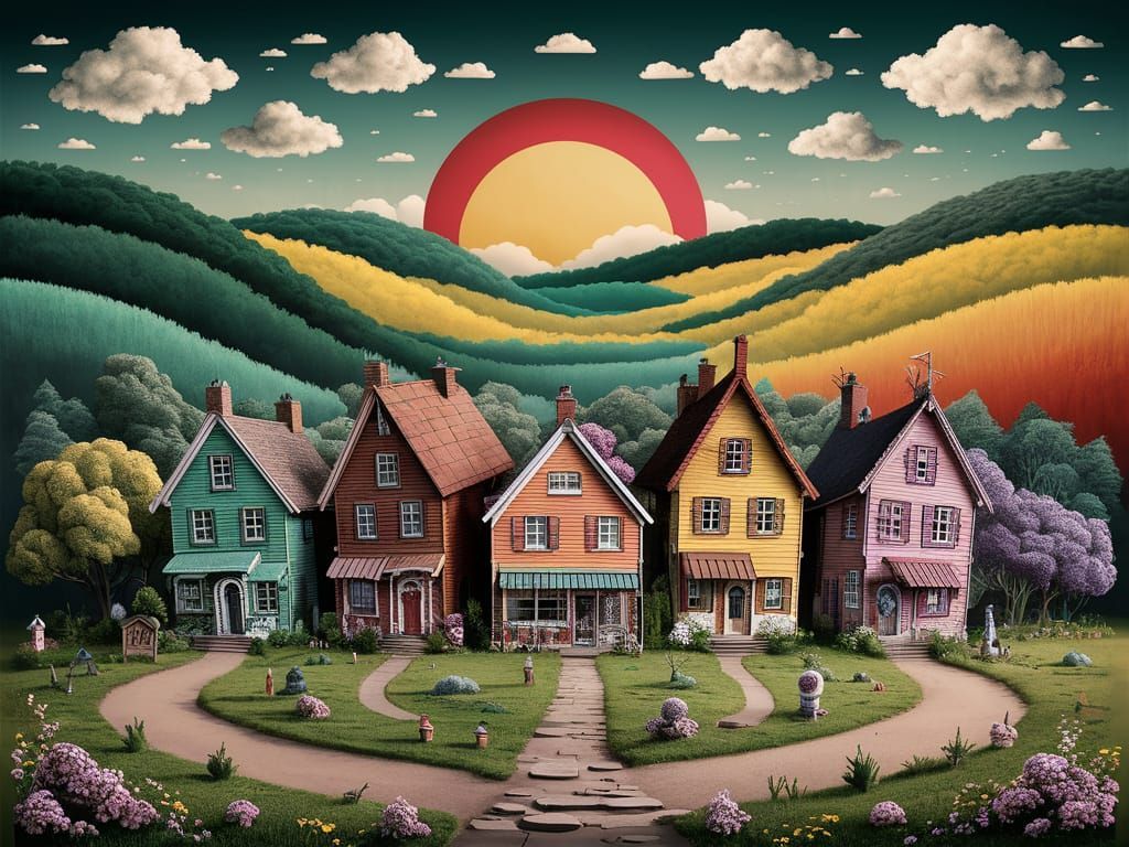 Cute house plastelina intricately detailed Julia Pott Zdzisław Beksiński deep color