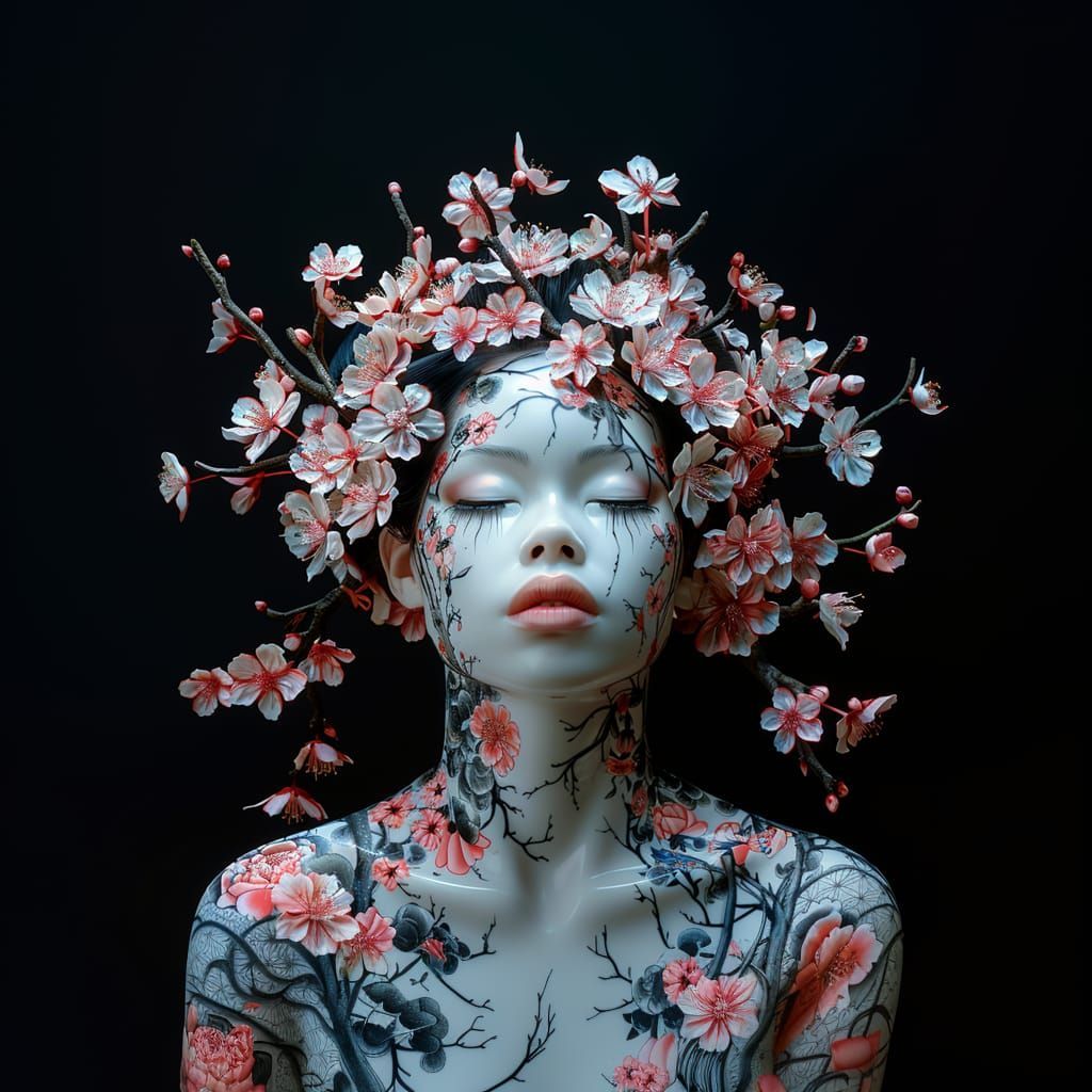 Cute girl monochromatic minimalism matte painting