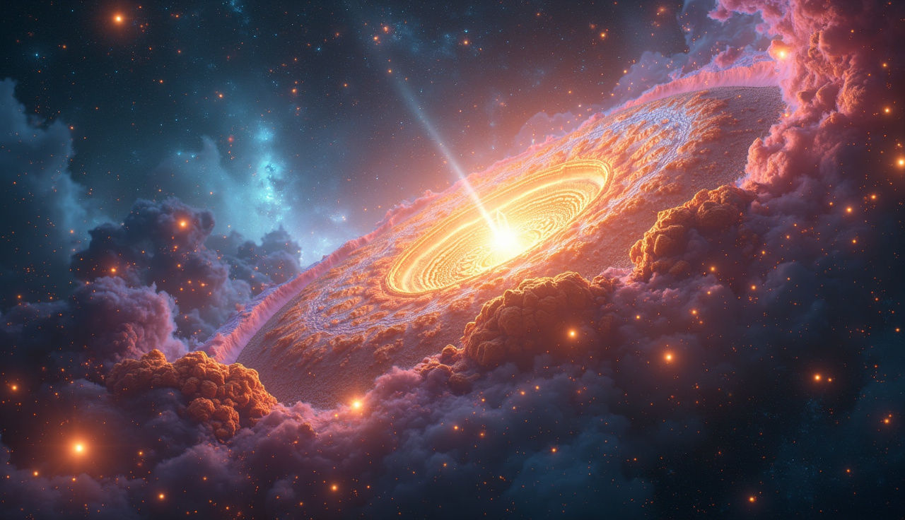 A crystalline planet floats amidst the endless void of space, its translucent surface shimmering with refracted light. The planet appears as...