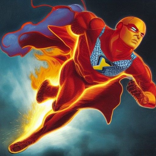 A man flying with fire