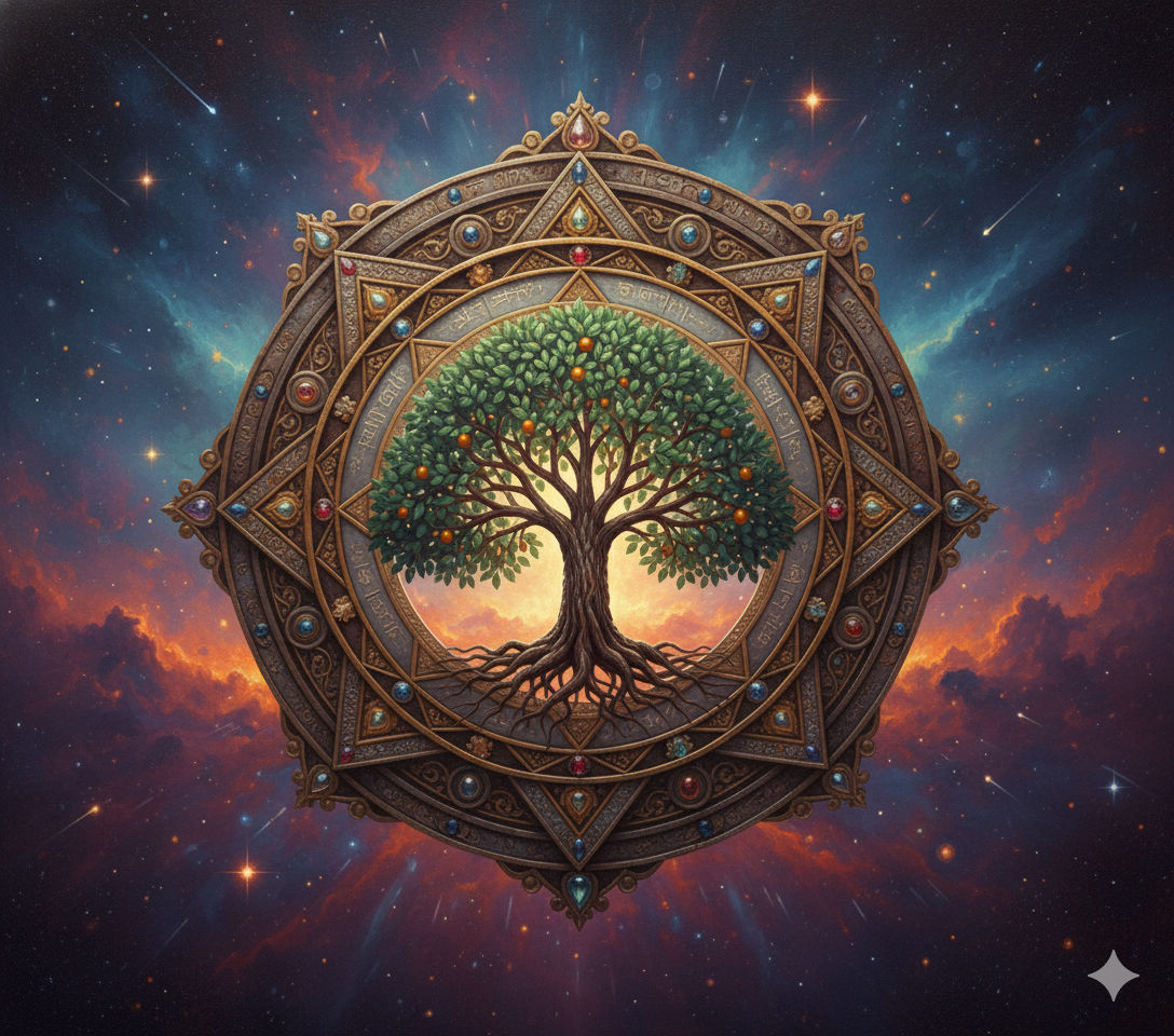 <lora:Akimora:1.0> Recreate with super photorealistic Avar's tree of life in the middle of an majestic, ancient, spiritual glorious yantra i...