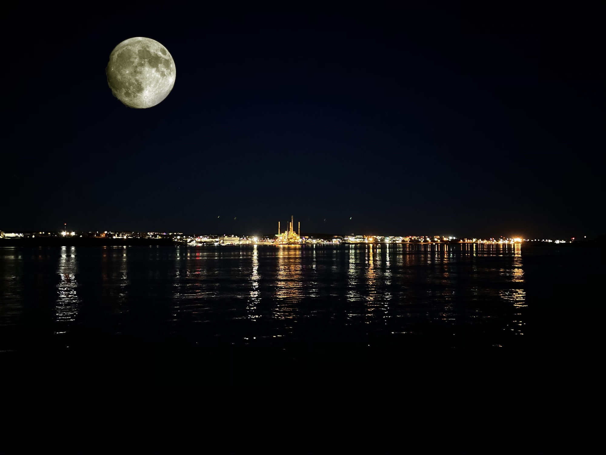 Full Moon over the City Night Skyline