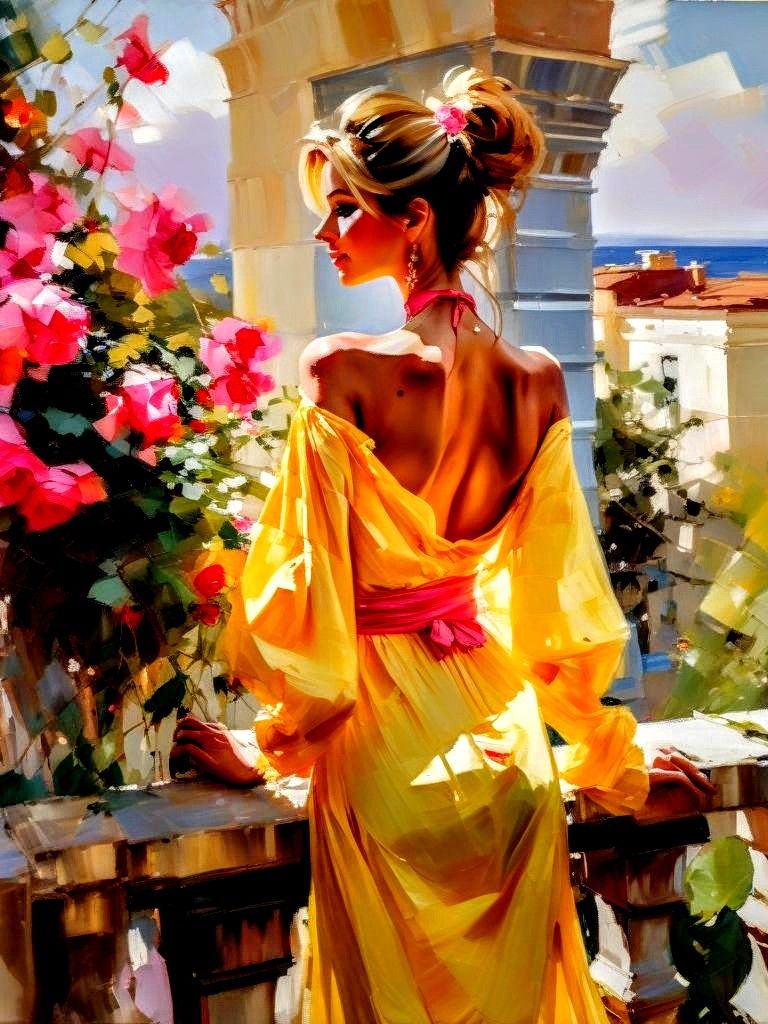 Full length portrait, (wide open eyes,) painterly style, expressionism, rough strokes, visible brushstrokes, blushing, instinct, vibrant col...