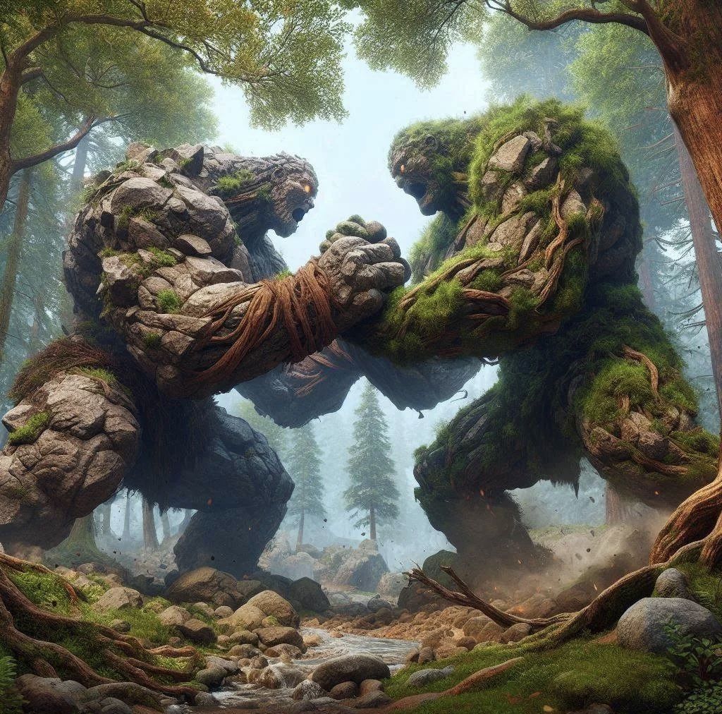 Stone Elementals Fighting