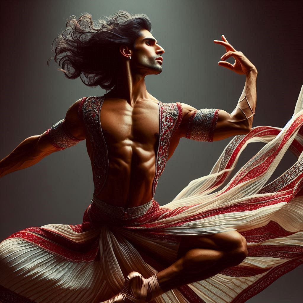 Beauty in the male form through dance, muscular lithe masculine dancer, movement through dance