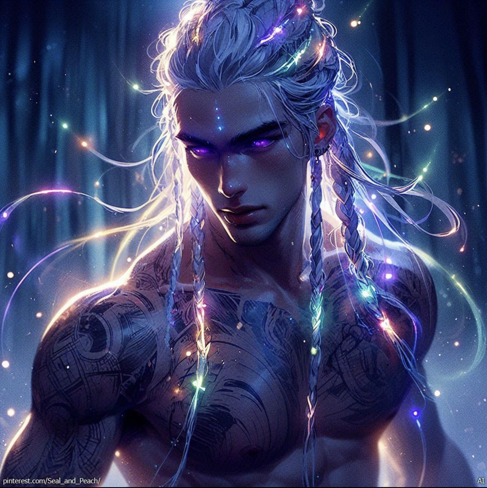 Handsome young Pirate cultivator with long hair full of braids and beads as well as feathers that is extremely powerfully fearsome 