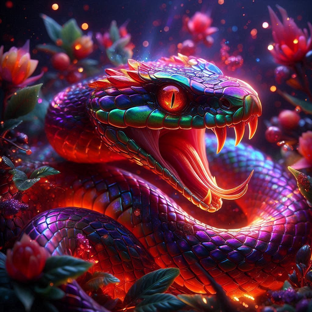 Fire Elemental Metallic Bioluminescent Rainbow Gemstone Snake