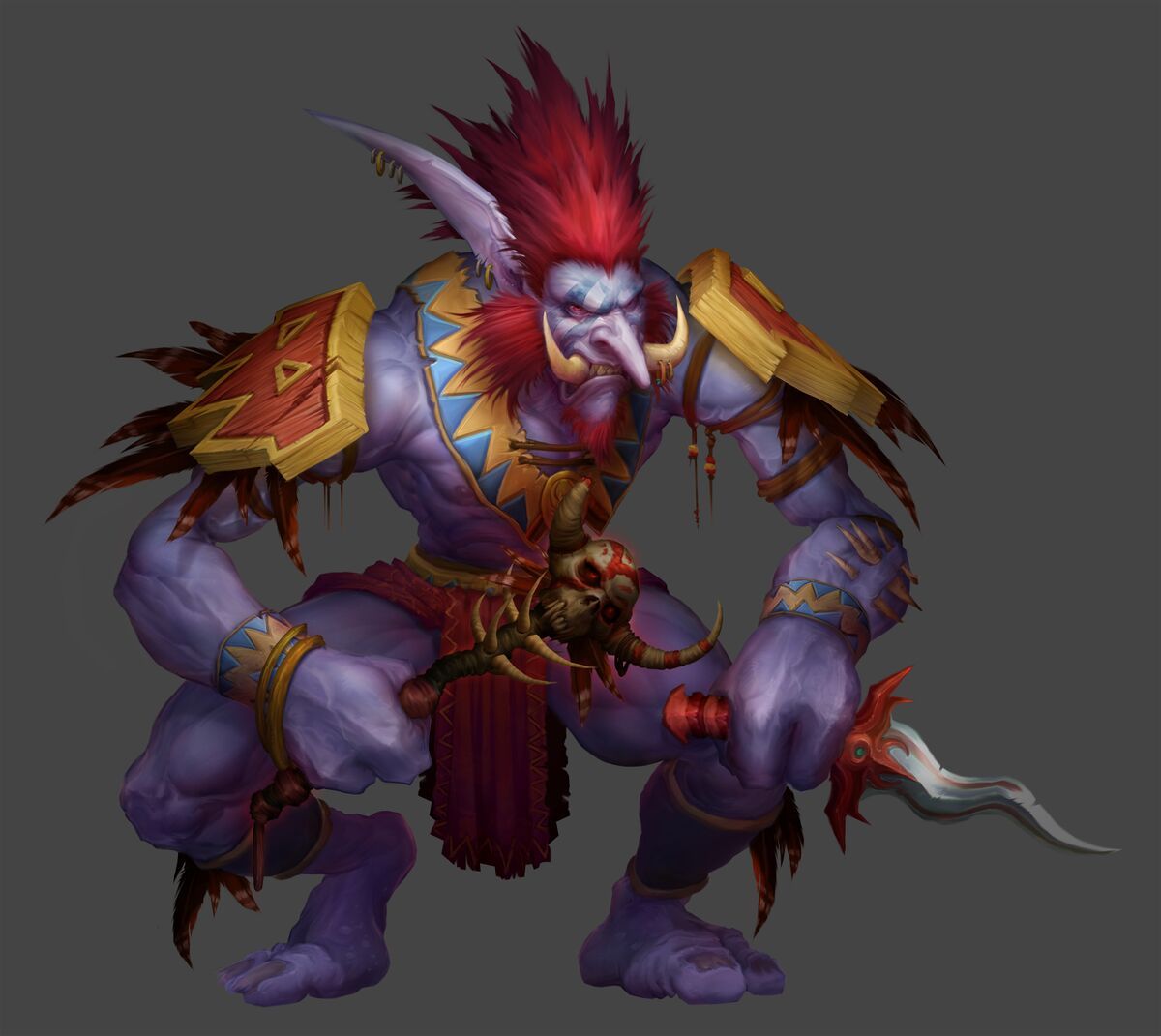 Troll, blue-green Troll hunter in the jungle, world of Warcraft Troll