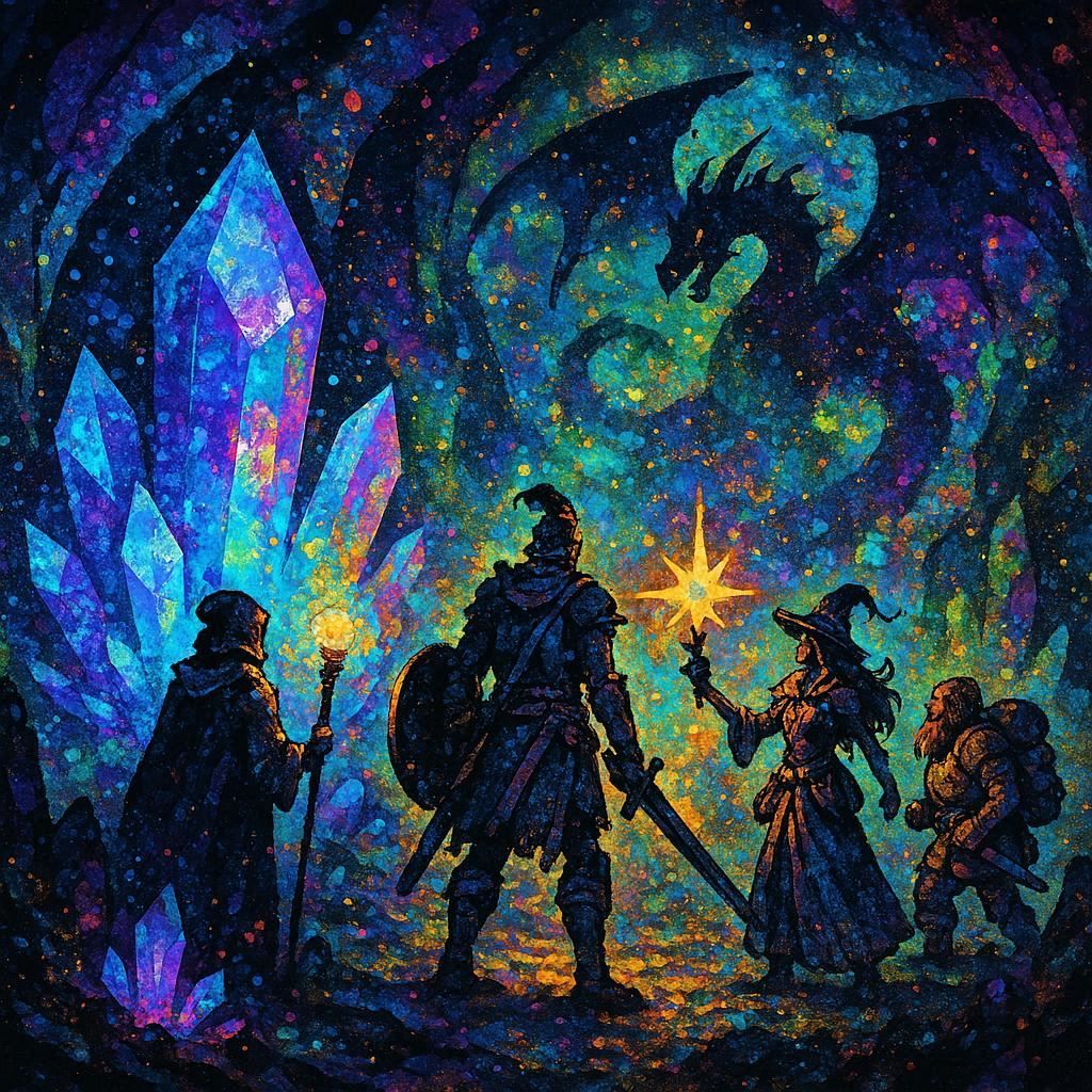 Woodland creature fae, draped in flowing, embroidered garments, standing in a vibrant hot air balloon with leather straps, paper lanterns, a...