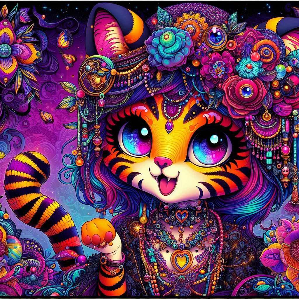 A dark silhouette of a black cat in matte black seamlessly merges with a mystical forest landscape, unfolding inside its form with towering ...