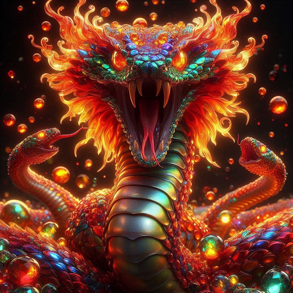 Fire Elemental Metallic Bioluminescent Rainbow Gemstone Snake