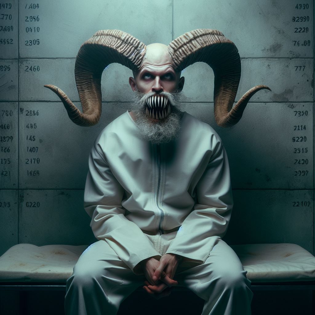  <lora:justme:1.0> as a horned bald lunatic in a straitjacket