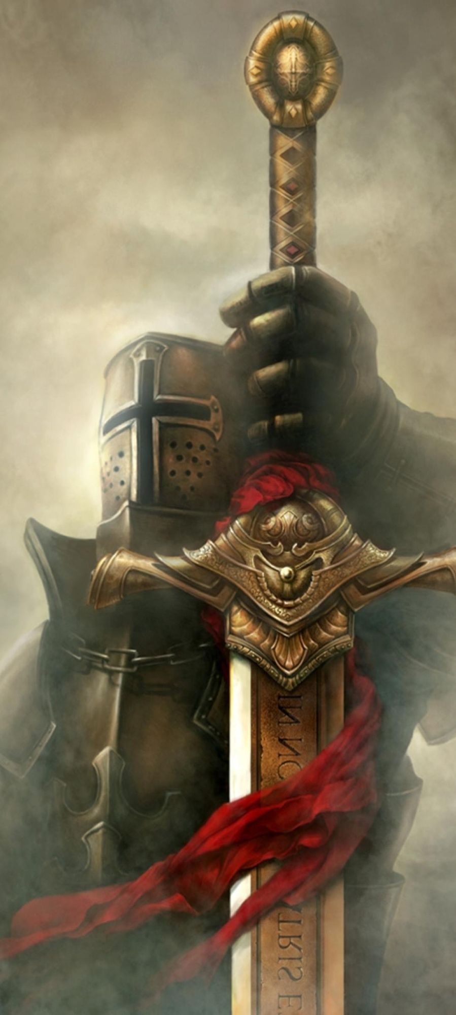 Comandante Mujer tempraria en guardia con su espada en mano ,con el atardecer de fondo 