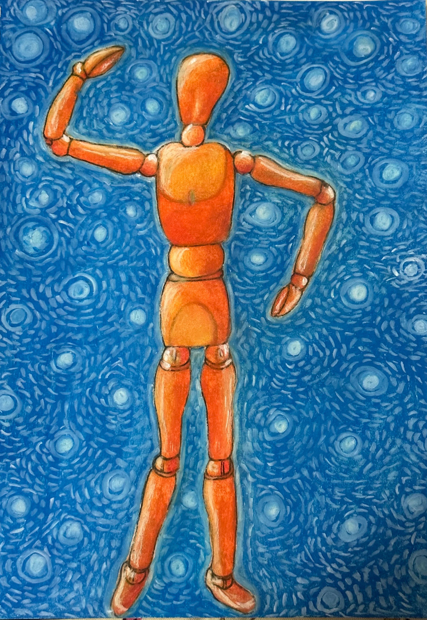 This image should be jumping over  a field of sunflowers with a van Gogh starry starry night sky