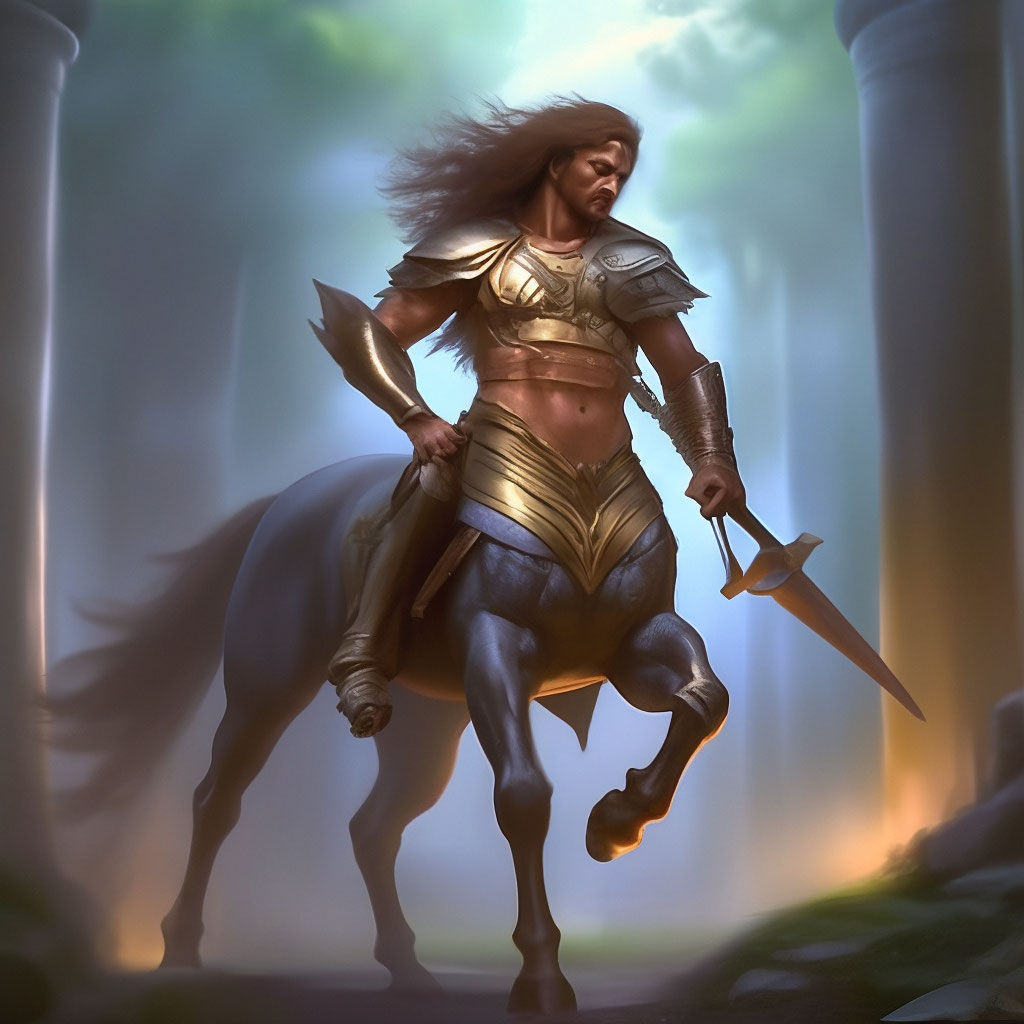dnd art, male centaur, human head and torso blending seamlessly into a black horse body, Epic fantasy artwork, young male centaur cleric, vi...