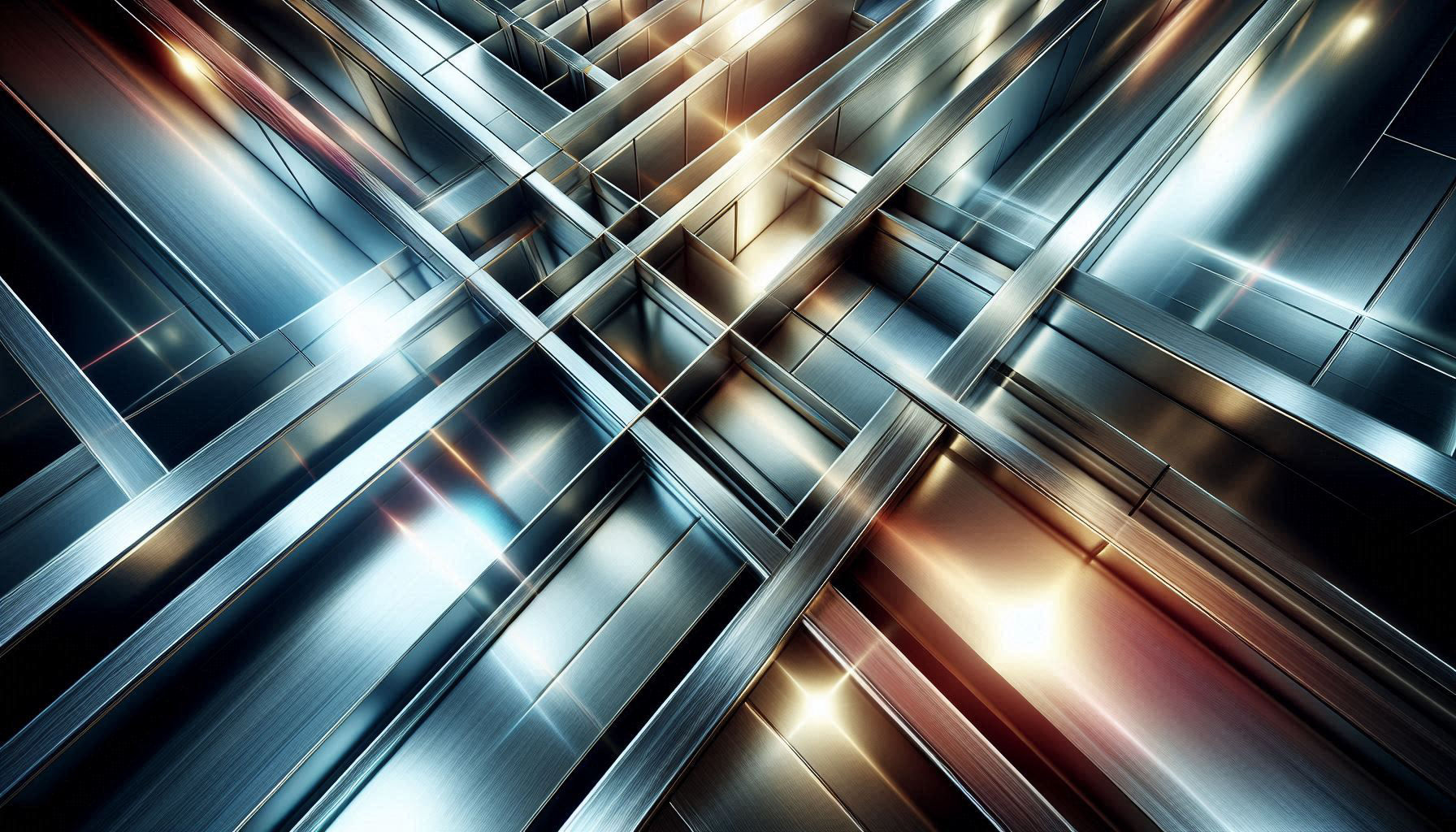 This is a rectilinear structure of stainless steel structures in perpendicular alignment. Animate this image so that the rectilinear structu...