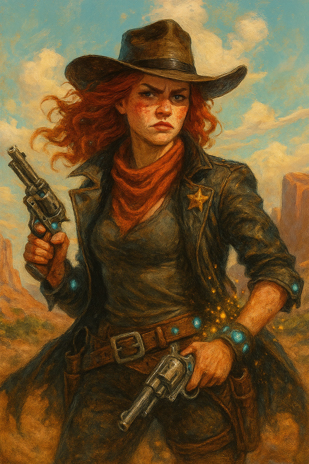 Female bounty hunter with fierce attitude. 