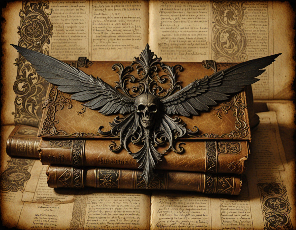 antique journal paper print in hues of bronze, muted purples and greens, and aged paper intricately detailed, color depth, dramatic, ambient...