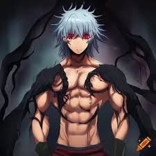 Animated dark fantasy portrait. Medium shot. A face with Mashup of Marshal Bruce Mathers and Venom features, half revealed under the other....