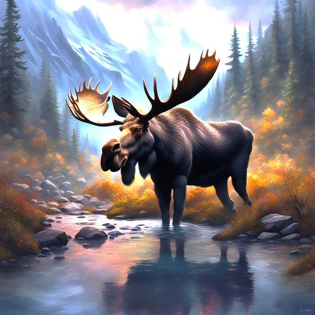 moose
, Waterfall and mountains, Epic cinematic brilliant stunning intricate meticulously detailed dramatic atmospheric maximalist digital m...