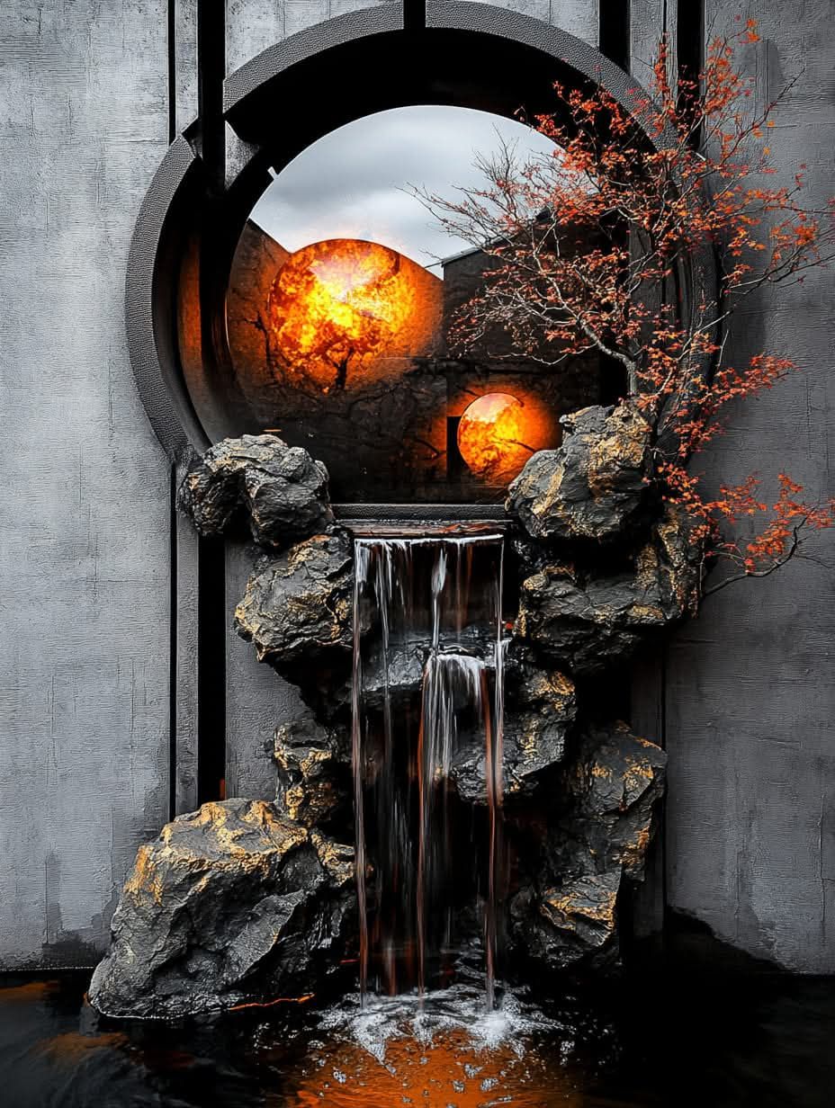 In the mirror placed  on a wall with old fasioned curves and swirls and tree with an image of a beautiful woman with striking features. Faci...