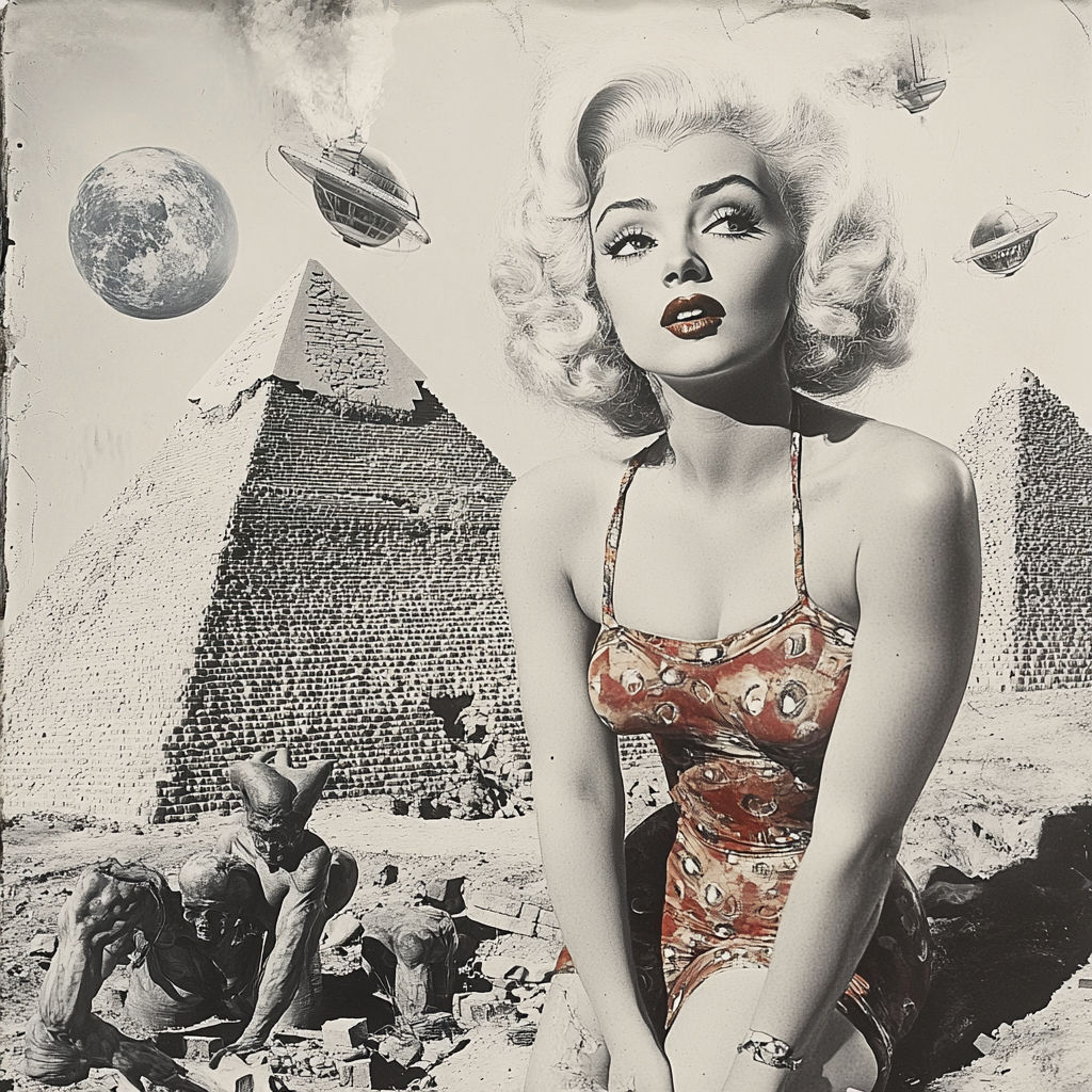 <lora:Alienss:1.0> Marilyn Monroe and alien beings building the Egyptian pyramid 
