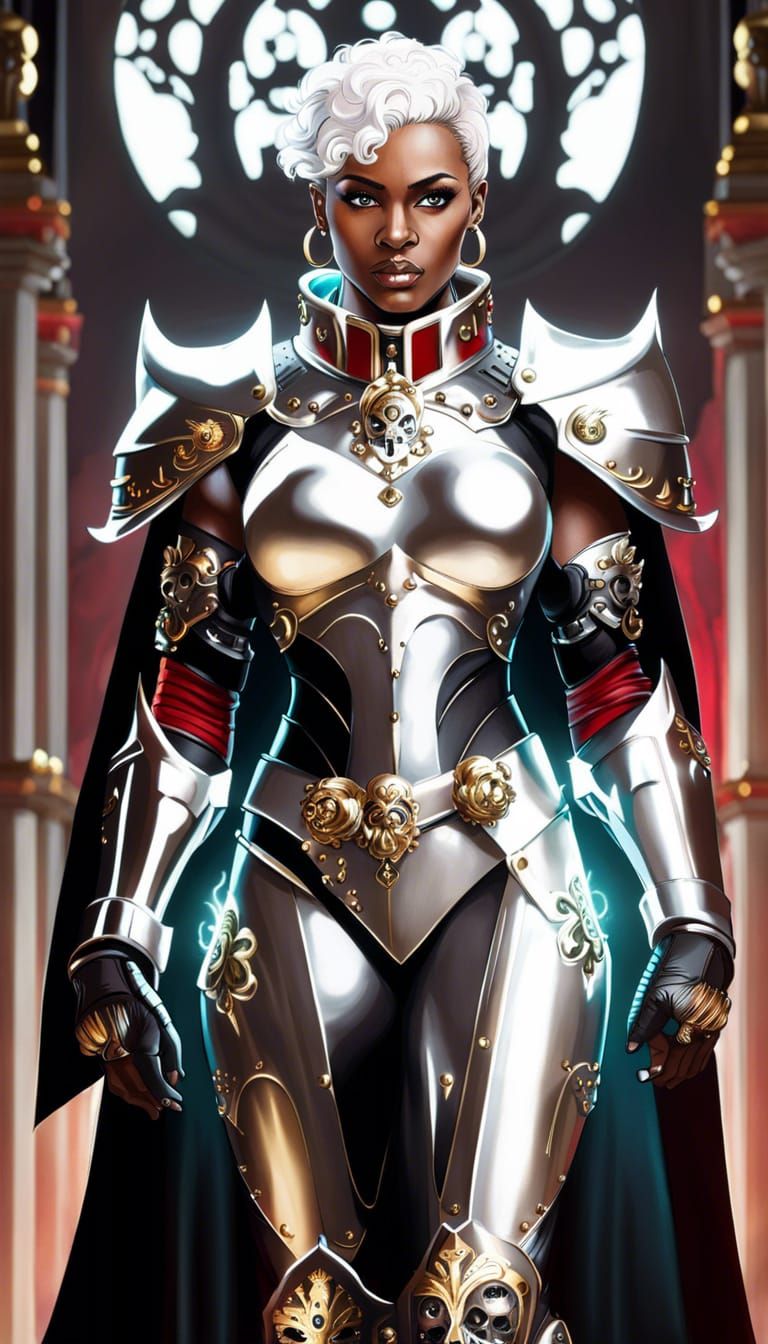 beautiful woman, Jennifer Aniston, tanned skin, wearing a knight's helmet adorned with an Aztec headdress of emerald and crimson feathers, w...