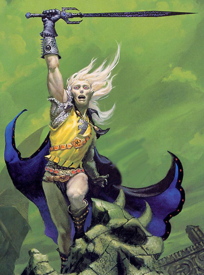 painting of a young and muscular dwarf, bulky, shirtless, long copper colored hair and beard, face looking above, wearing a chrome metal har...