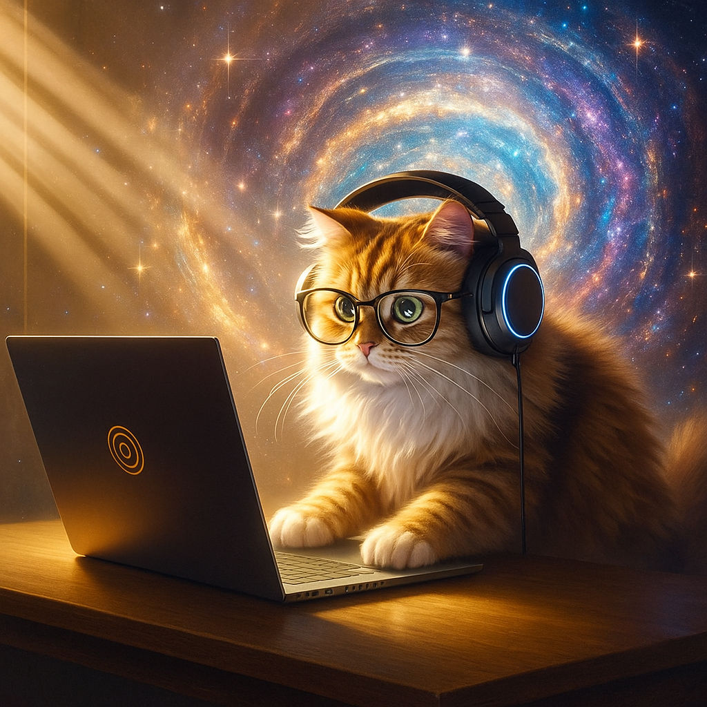 Cute cat typing on laptop