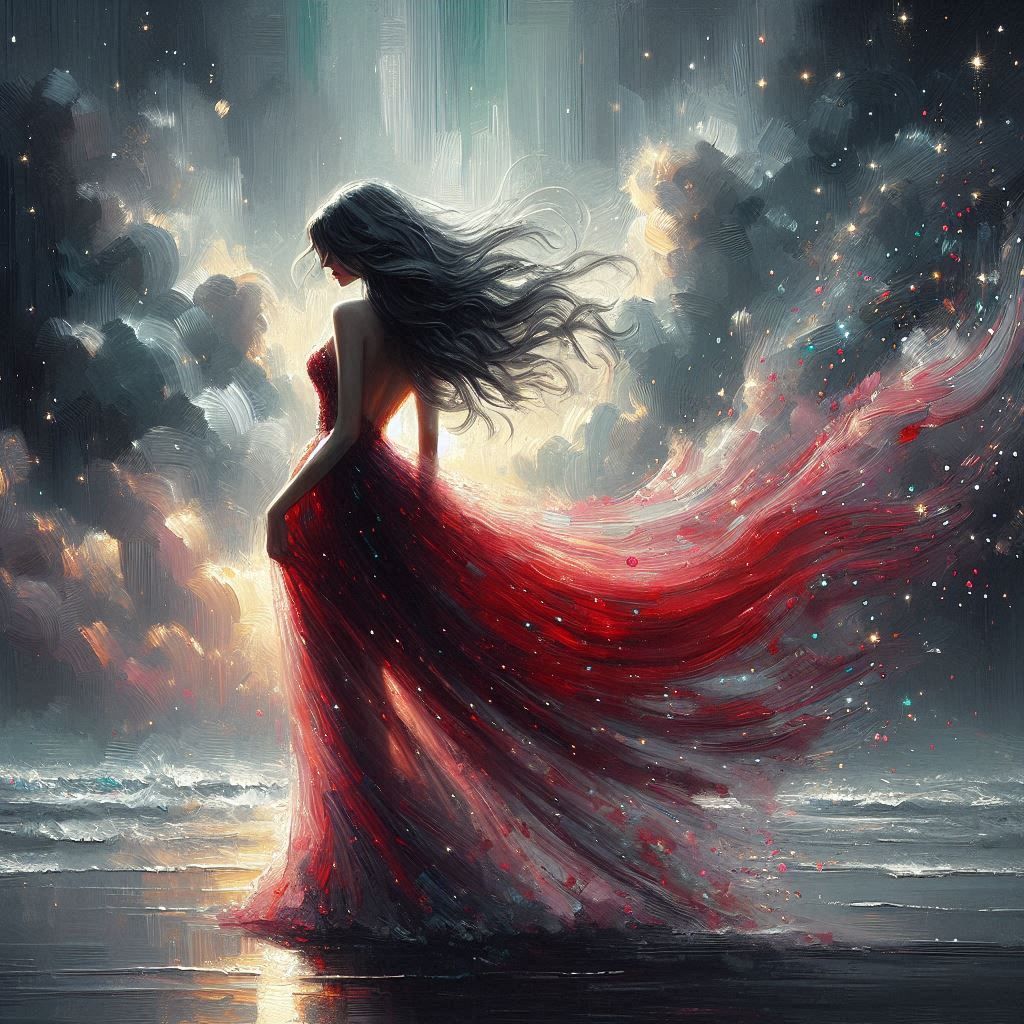 The Red dress oil paint 