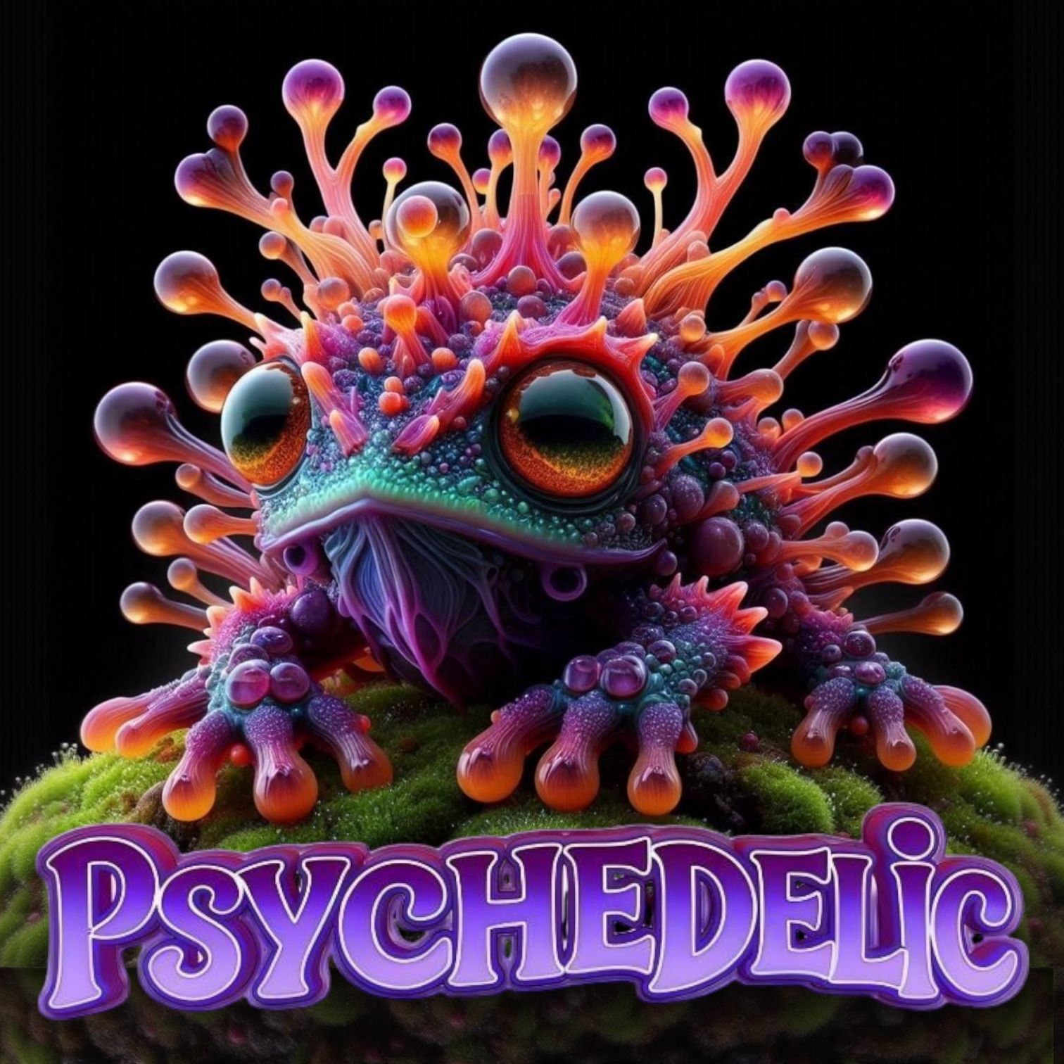 Otherworldly Gemstone Luminous Lustrous Fluorescent adorable cute baby frog-tortoise creature with big expressive eyes. His shell is made of...