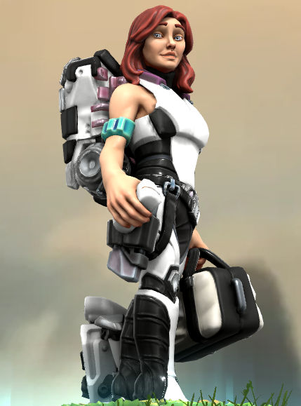 ultra realistic 4k maximalist full-bodied image Science Fiction fresh clean Beautiful young red haired field medic dressed in black and whit...