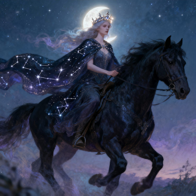 The goddess of the night .She is the mother of the sun and the moon. 