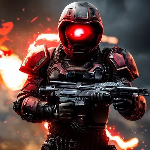 Enraged Doom 2 marine with black armor and red gloving eyes through ...