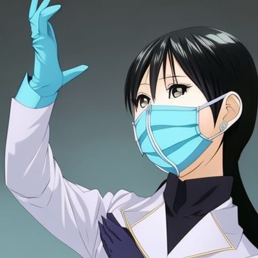 Female dentist wearing gloves and a surgical mask. by artist "anime", Anime Key Visual, Japanese Manga, Pixiv, Zerochan, Anime art, Fantia