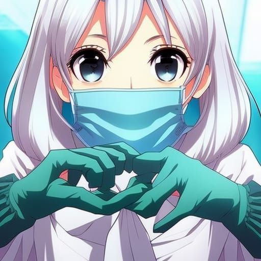 Female dentist, gloves, surgical mask, Anime art, visual novel, Anime style, surgery light, dentist office