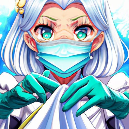 Old Female dentist wearing gloves and a surgical mask by artist "anime", Anime Key Visual, Japanese Manga, Pixiv, Zerochan, Anime art, Fanti...
