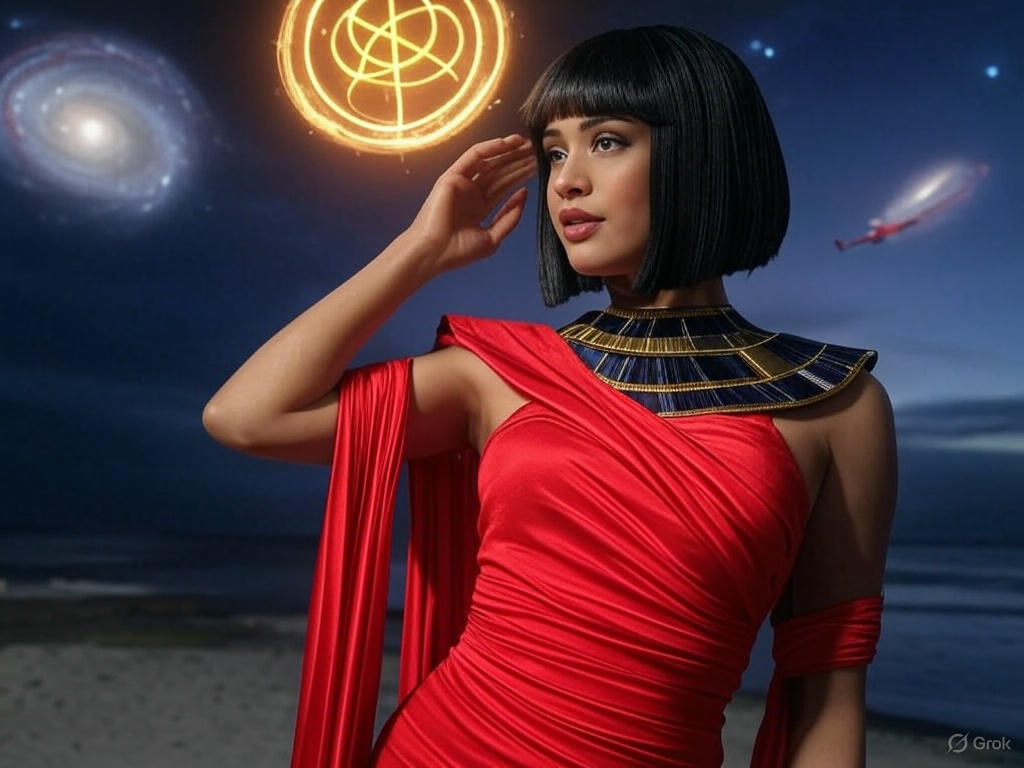 Thank you for sharing the image and asking me to refer to it in crafting an art prompt for Loxy Isadora Bliss. The image depicts a woman wit...