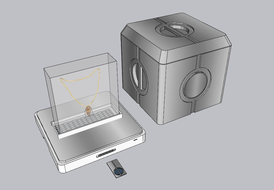 small box, concept art, photo realistic, highly detailed, minimalist design, with lights and card slot, dark silver finish, dark background,...