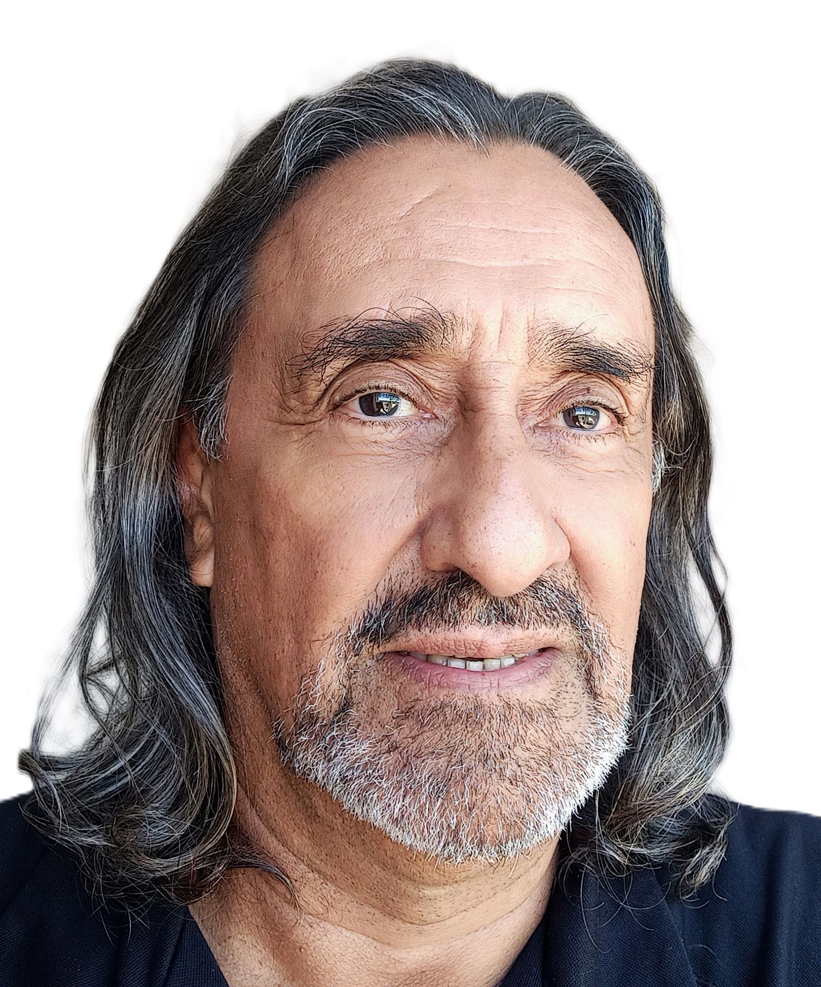 a realistic digital avatar of  the man in the picture uploaded. The man is using a discreet beautiful white indian  gown. Keep the grey colo...