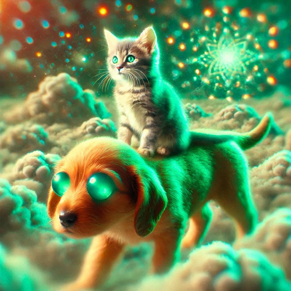 surreal masterpiece. A surreal half kitten half parakeet on robot zombie dog body, soft bokeh. Hyper detailed, hyperrealistic. Anamorphic 3d...